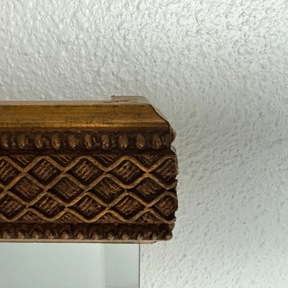 Vintage Gold Leaf Hollywood Mirror w/ Shelf Wood Gold Patina Wall / Table